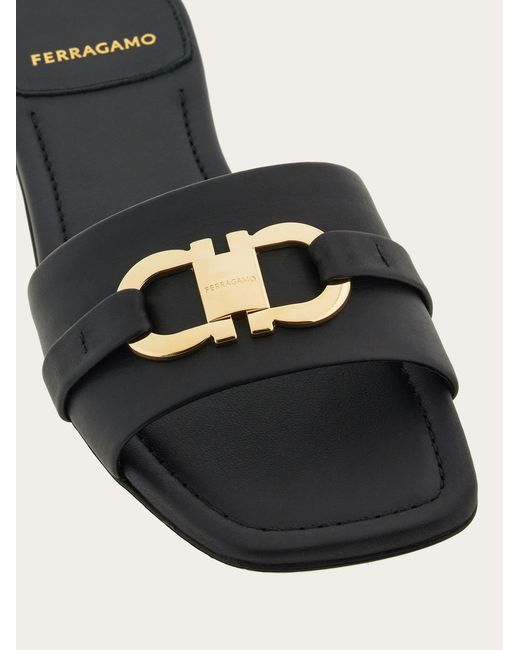 Ferragamo White Flat Slide With Gancini Ornament