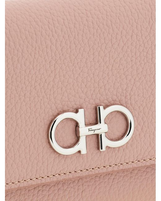 Ferragamo Pink Damen Gancini Brieftasche Mit Schulterkette