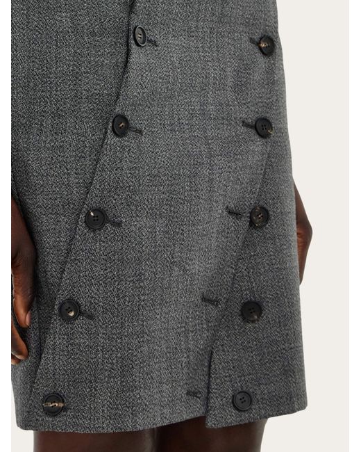 Ferragamo Gray Straight Cut Skirt With Button Detail