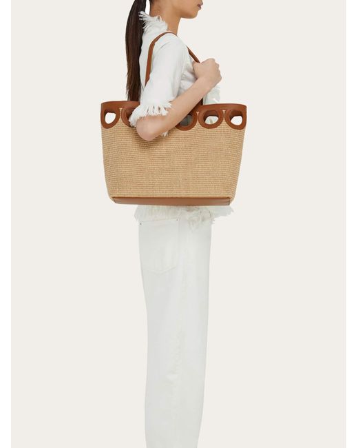 Ferragamo Natural Gancini Outline Tote Bag (M)
