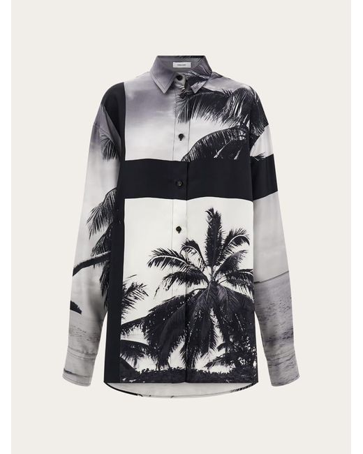 Mujer Camisa Oversize Estampado Trinidad Gris Ferragamo de color Black