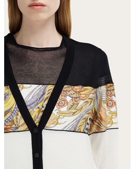 Ferragamo Black V-Neck Cardigan With Rooster Print Inserts