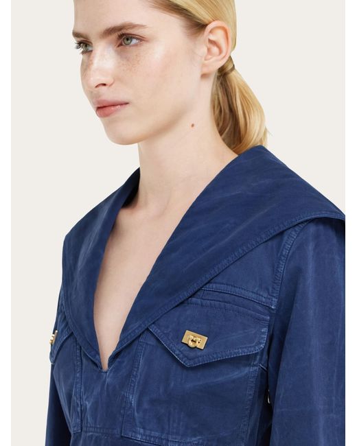 Ferragamo Blue Washed Gabardine Dress