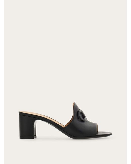 Ferragamo Natural Mid Heel Slide With Gancini Buckle .5