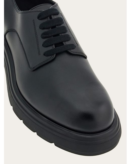 Ferragamo Black Chunky Lace Up Derby Shoe for men