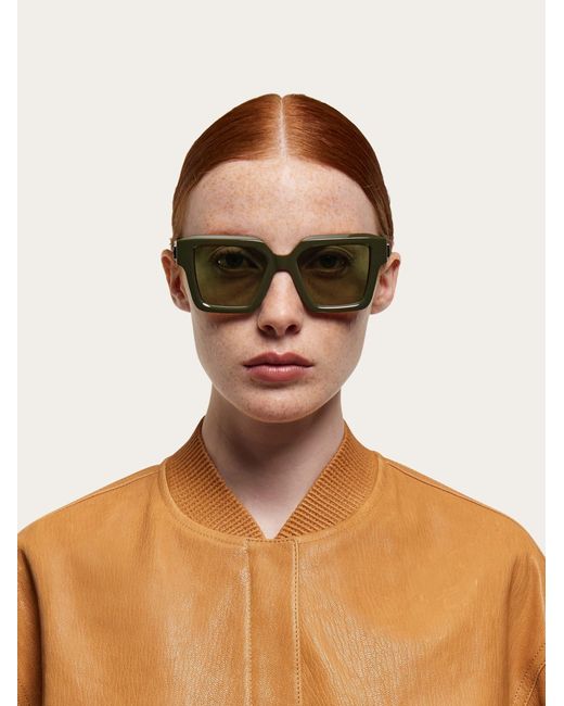 Ferragamo Natural Rectangular Frame Sunglasses