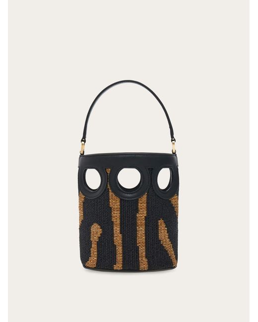 Ferragamo Black Gancini Outline Bucket Bag (Xs)