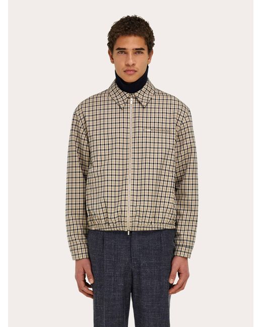 Ferragamo Blue Check Bomber Jacket for men