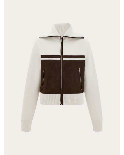 Ferragamo White Wool And Alcantara Blouson