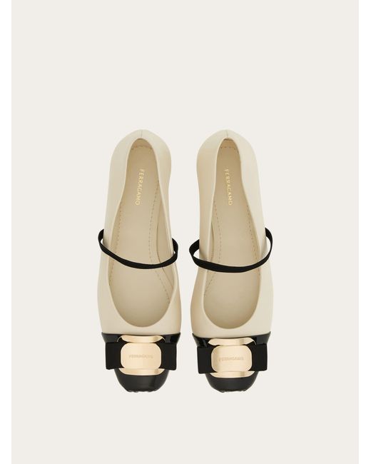 Ferragamo Natural New Vara Plate Bicolor Ballet Flat