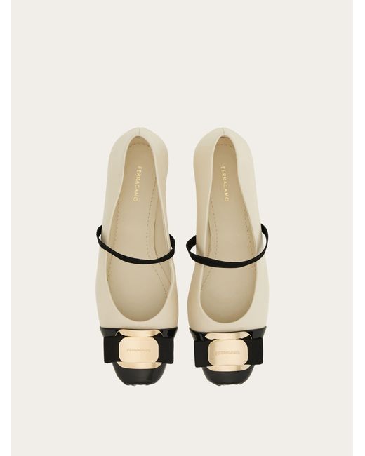 Ferragamo Natural New Vara Plate Bicolor Ballet Flat