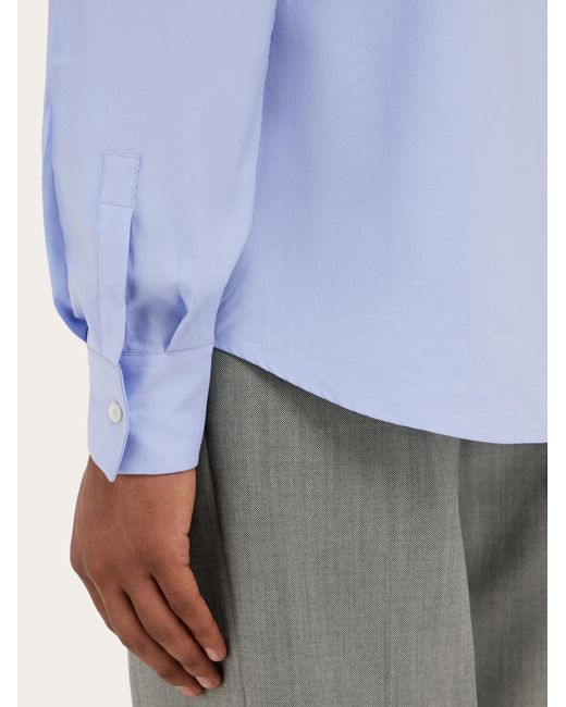 Ferragamo Blue Shirt With Tonal Embroidered F for men