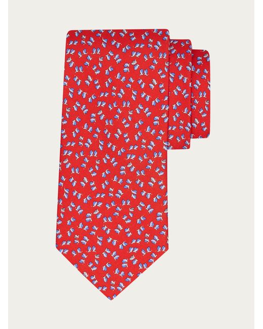 Ferragamo Red Dragonfly Print Silk Tie for men
