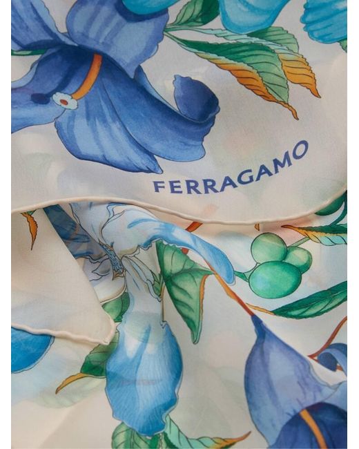 Ferragamo Blue Hibiscus Print Shawl