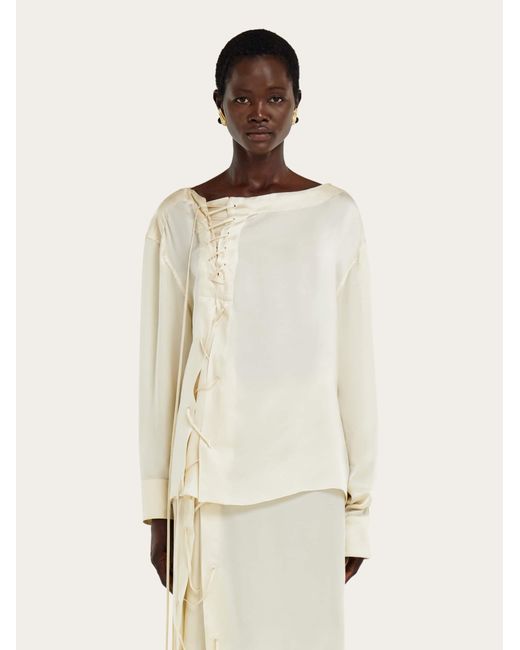 Ferragamo Natural Satin Blouse With String Tie Detail