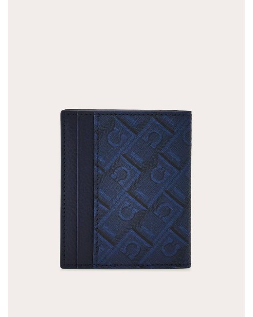 Ferragamo Blue Monogram Credit Card Holder for men