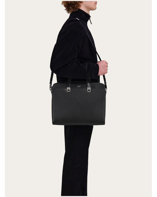Ferragamo Black Gancini Briefcase for men