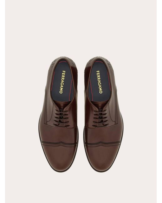 Ferragamo Brown Derby With Perforated Detailing for men
