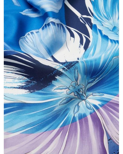Ferragamo Blue Foulard In Seta Stampa Tulipani
