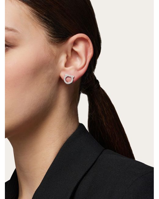 Ferragamo Metallic Silvertone & Pavé Logo Stud Earrings/0.5"