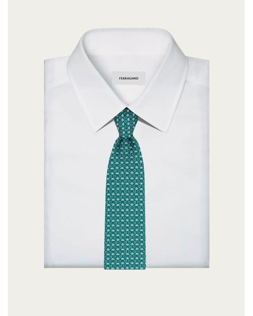 Ferragamo Blue Frog Print Silk Tie for men