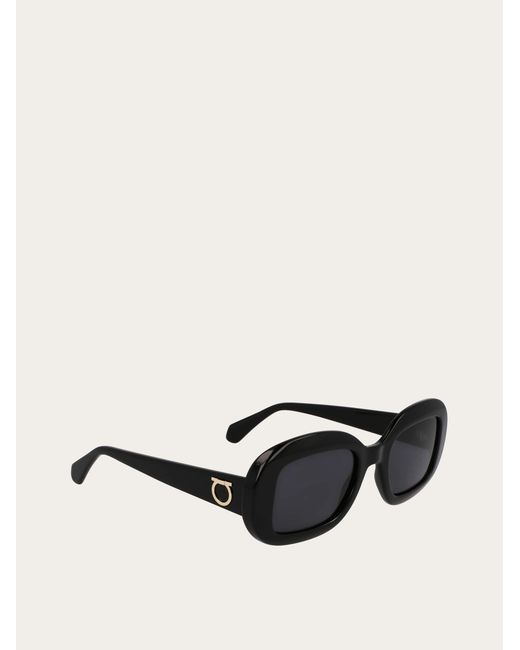 Ferragamo Black Oval Frame Sunglasses