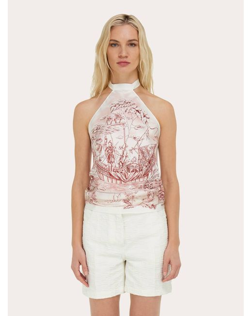 Ferragamo Pink Voyage Print Foulard Top