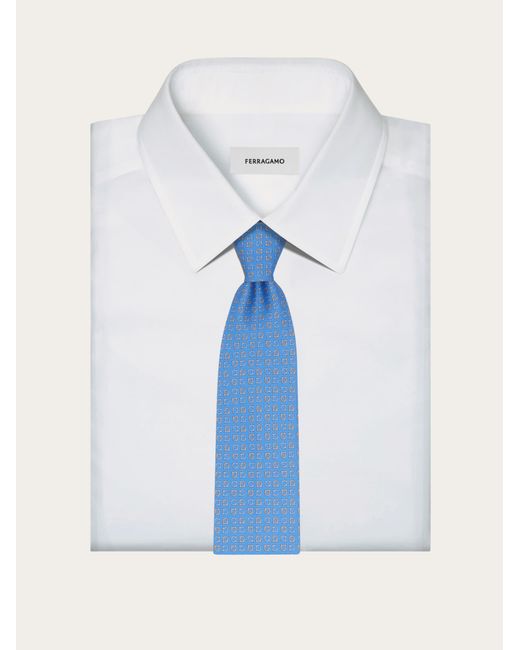 Ferragamo Blue Gancini Print Silk Tie for men