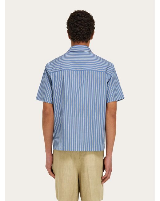 Ferragamo Blue Short Sleeve Popline Shirt for men