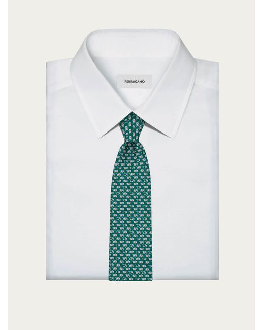 Ferragamo Green Elephant Print Silk Tie for men