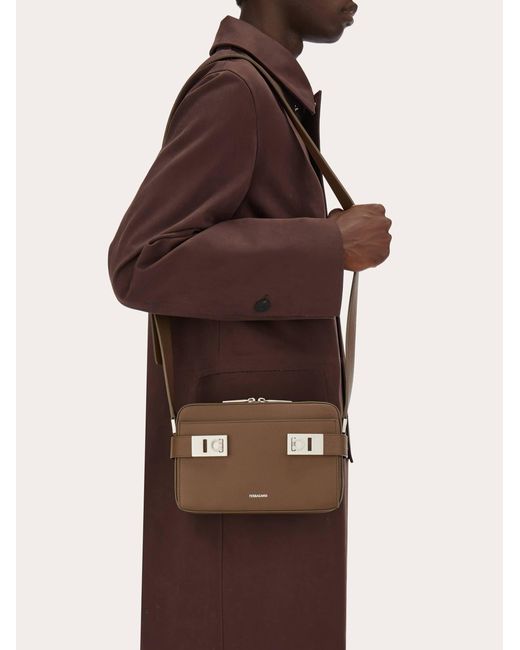 Ferragamo Brown Shoulder Bag With Gancini Buckles for men