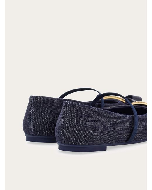 Ferragamo Blue New Vara Plate Ballet Flat