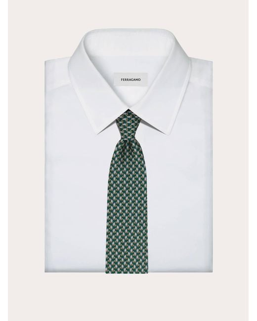 Ferragamo Green Penguin Print Silk Tie for men
