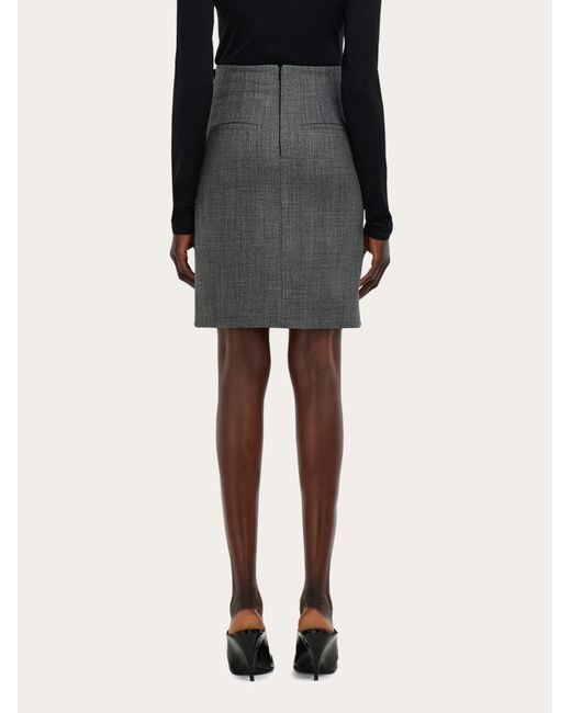 Ferragamo Gray Straight Cut Skirt With Button Detail