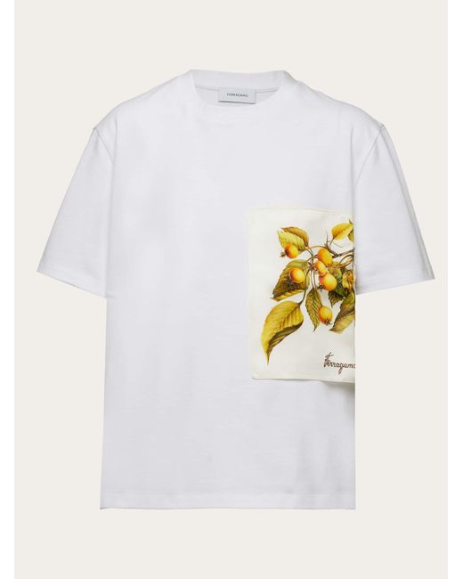 Ferragamo White Damen Kurzärmliges T-Shirt mit Botanik-Print