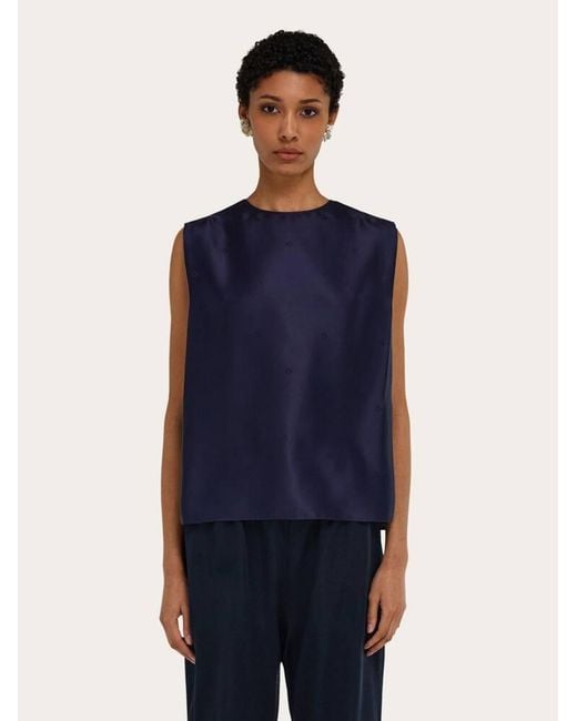 Ferragamo Blue Sleeveless Silk Top