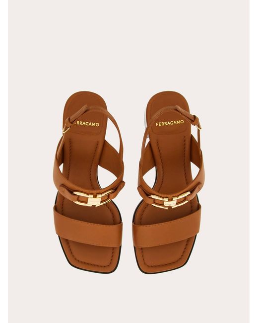 Ferragamo Natural Sandal With Gancini Ornament