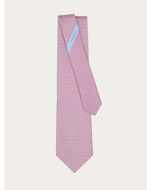 Ferragamo Pink Interwoven Gancini Print Silk Tie for men