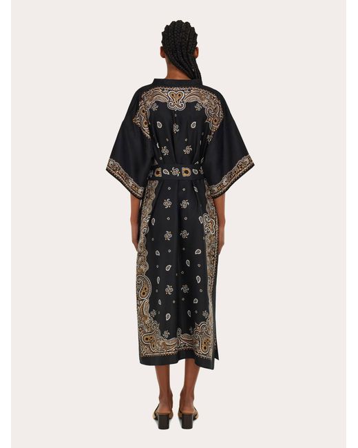 Ferragamo Black Arabesque Print Silk Caftan