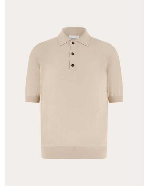 Ferragamo Natural Short Sleeved Silk Blend Polo Shirt for men