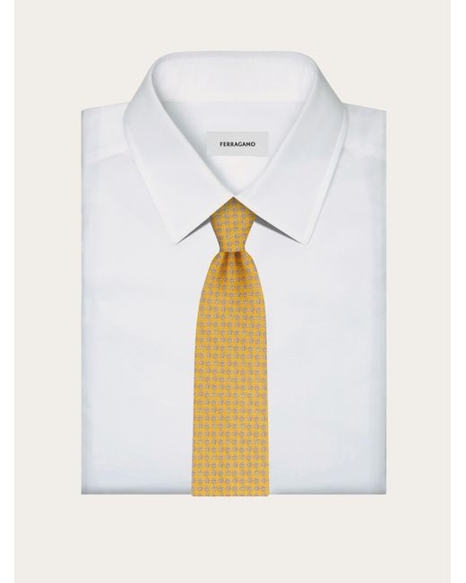 Ferragamo Yellow Turtles Print Silk Tie for men