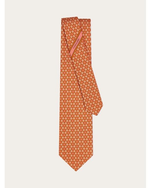 Hommes Cravate En Soie Imprimé Gancini Pois Ferragamo pour homme en coloris Orange