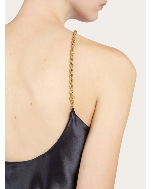 Silky top with golden chain strap Ferragamo en coloris Black