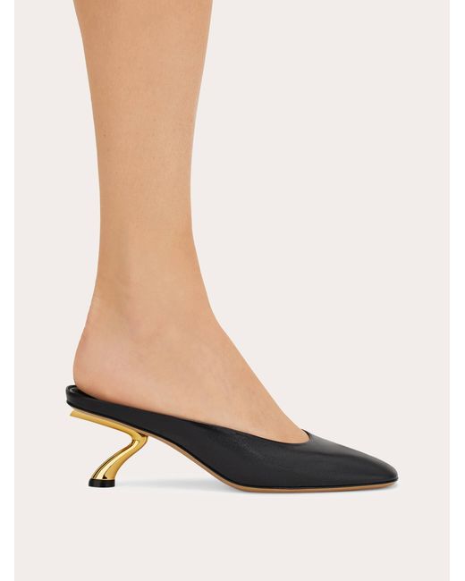 Ferragamo Black S-Shaped Heel Mule .5