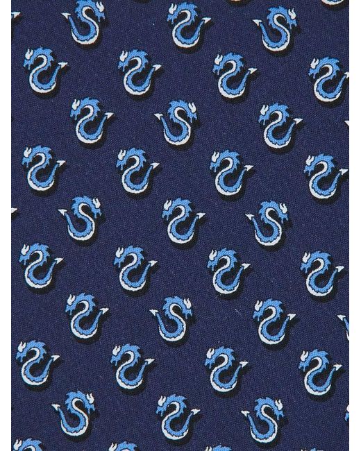 Ferragamo Herren Seidenkrawatte Mit Drachen-Print in Blue für Herren