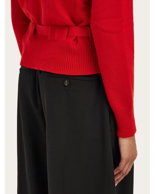 Ferragamo Red Cardigan With Thread Through Belt