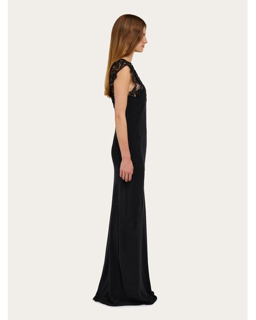 Ferragamo Black Silk Dress With Lace Detail