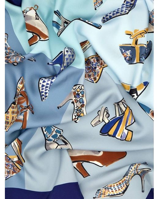 Ferragamo Blue Genio Print Silk Scarf