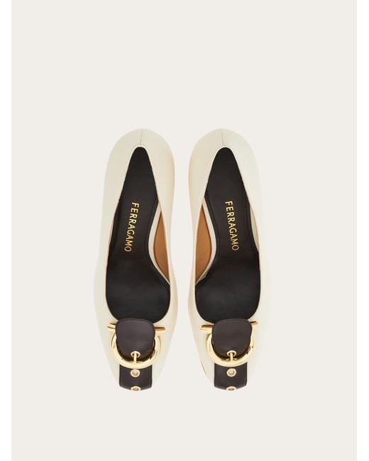 Ferragamo Natural Gancini Block Heel Pump .5