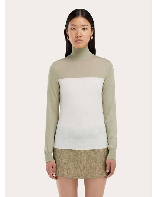 Ferragamo Natural Two Tone Turtleneck